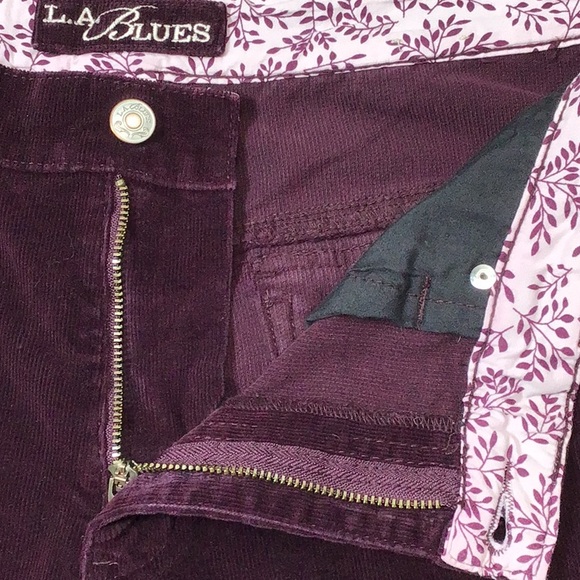 🍇 VTG L.A.BLUES 90s Burgundy Corduroy High Rise 5 Pocket Wide Leg - Picture 8 of 12